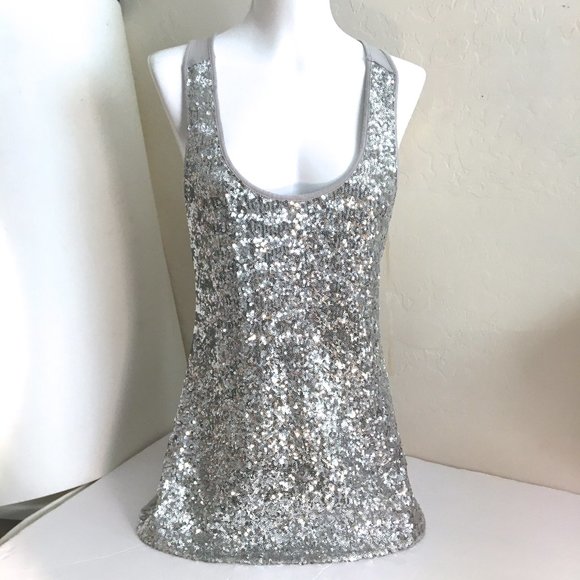 Silver Sequin Dressy Tank Top ~ Small - Picture 1 of 10